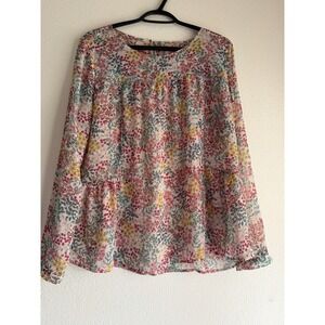 Loft sz Medium Blouse Long Sleeve Floral Semi-Sheer Lightweight Women's